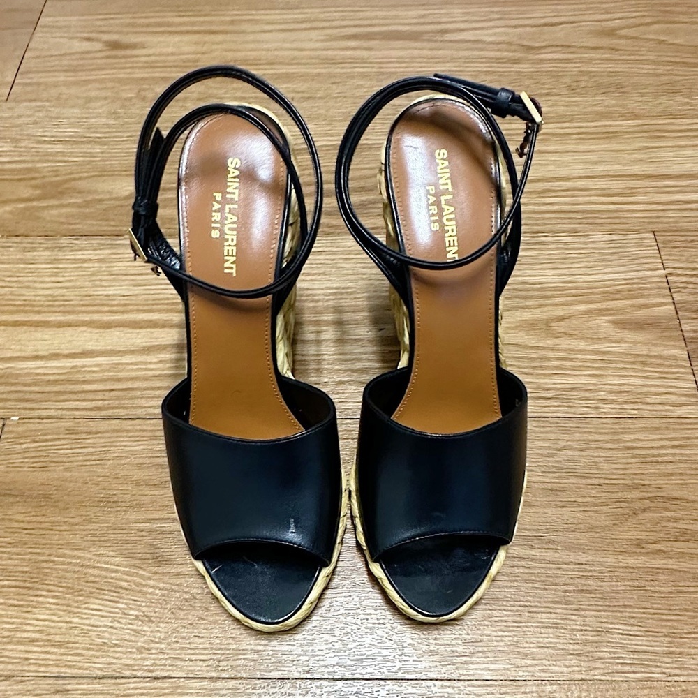 SAINT LAURENT Paloma Black Wedge Sandals - Picture 2 of 16